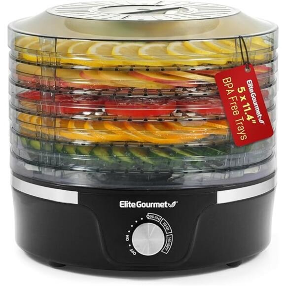 Food Dehydrator, 5 BPA-Free 11.4" Trays Adjustable Temperature Controls - Picture 7 of 7